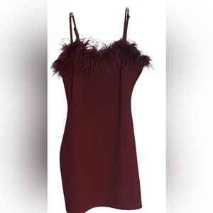Allison & Kelly Faux Feather Trim Mini Party Dress,Large